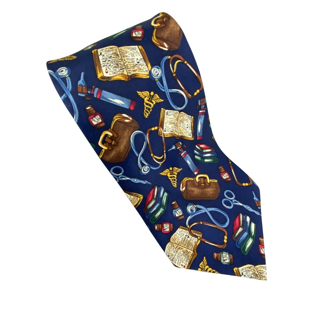 Alynn Mens Medical Theme Silk Tie Navy Blue Doctor Nurse Novelty Gift Tie 55X4